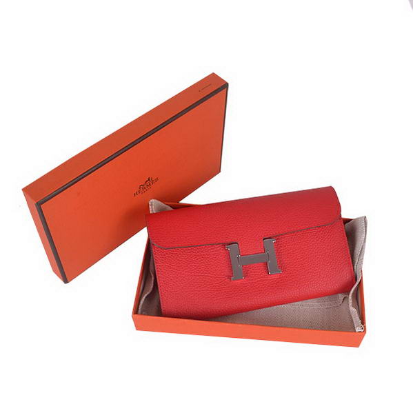 Cheap Fake Hermes Constance Long Wallets Red Calfskin Leather Silver